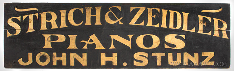 Antique Trade Sign, Strich and Zeidler Pianos Sold, New York City, 19th Century, entire view